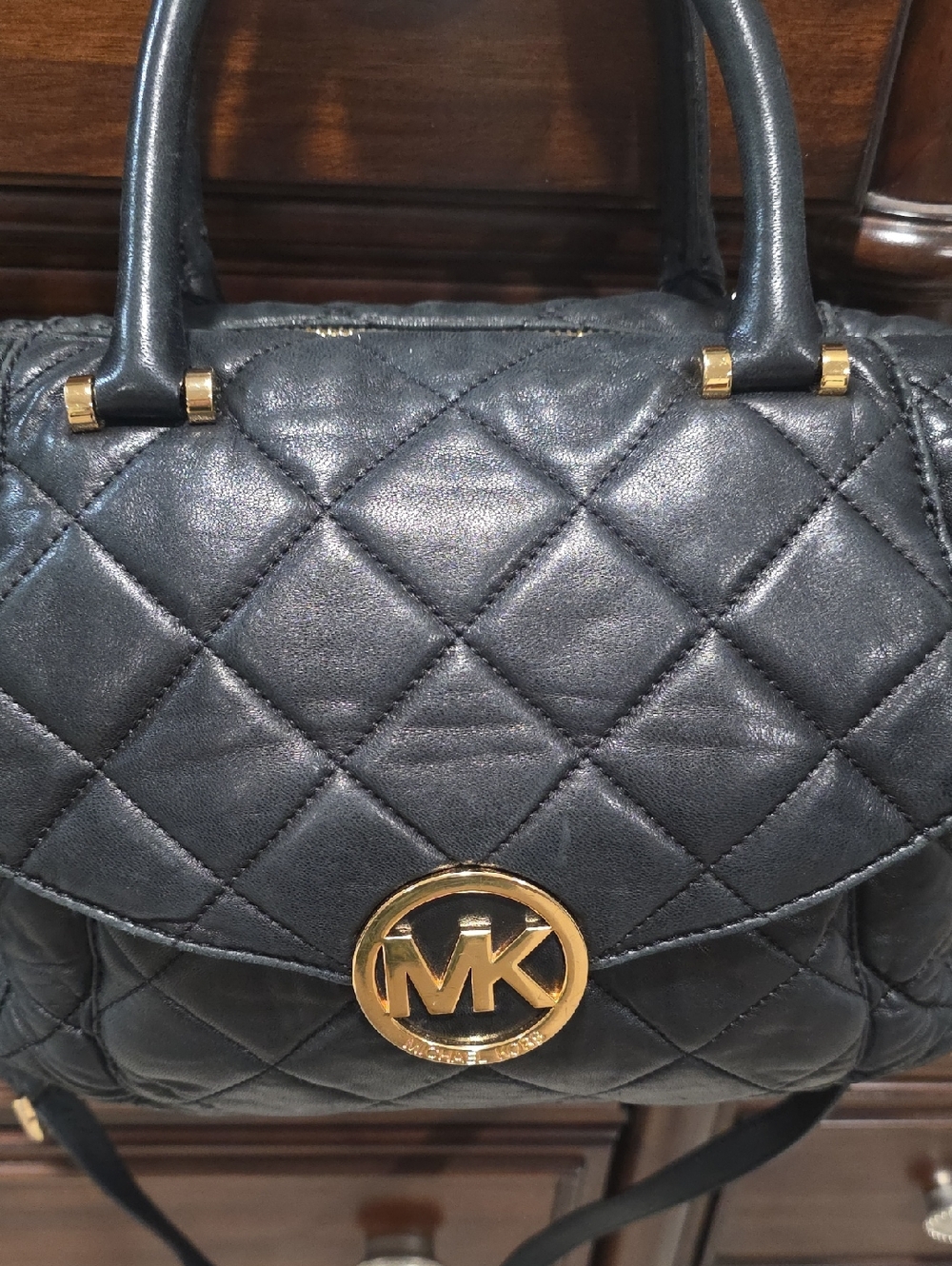 Michael Kors Black Leather Quilted Satchel Shoulder Bag - Picture 2 of 10